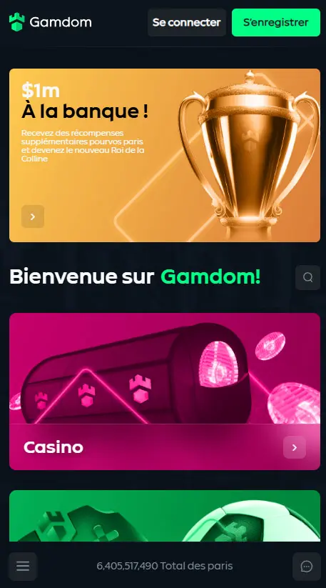Gebruikersinterface van de app en interface GAMDOM CASINO